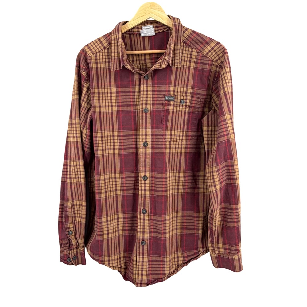Columbia Plaid Button‎ Down Shirt Mens Large Brown Regular Fit Long Sleeve